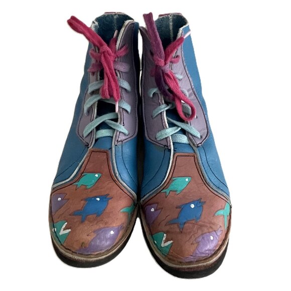 Custom Handmade Embossed Leather Boots Fish Artistic Hi Tops … - Picture 1 of 8